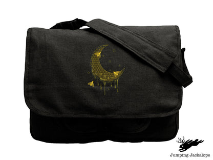 Buzzing Under the Moonlight, Bee Messenger Bag, Honeybee Embroidered Canvas Messenger Bag, Moon Bag, Honeybee Moon Bag