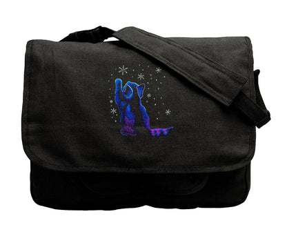Winter Snowfall Kitty, Cat Design Bag Embroidered Canvas Messenger Bag