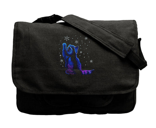 Winter Snowfall Kitty, Cat Design Bag Embroidered Canvas Messenger Bag