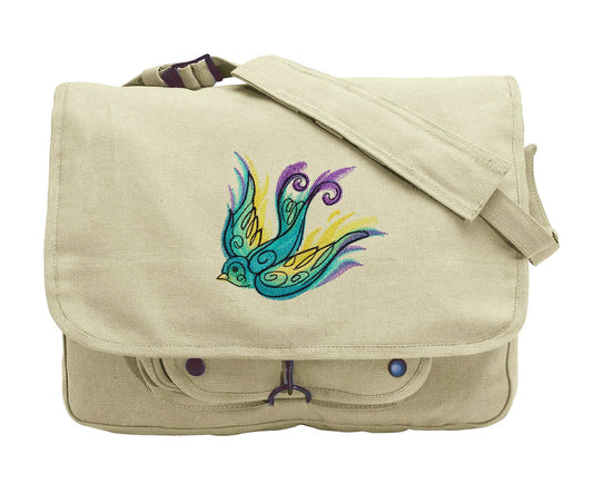 Painted Swallow Embroidered Canvas Messenger Bag