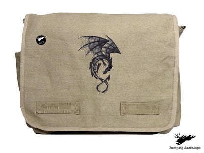 Dark Creatures Dragon Embroidered Classic Canvas Messenger Bag