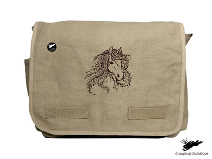 Untamed Beauty Horse Embroidered Classic Cotton Canvas Messenger Bag