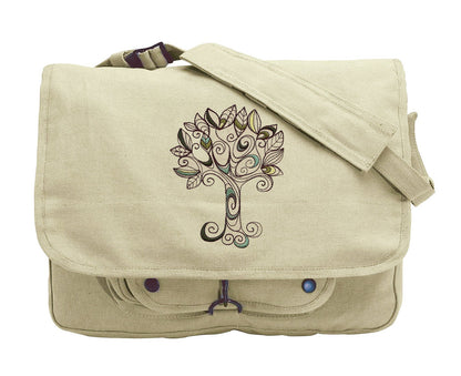 Doodle Tree embroidered Canvas Messenger Bag