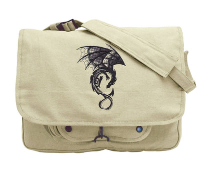 Dark Creatures Dragon Embroidered Canvas Messenger Bag