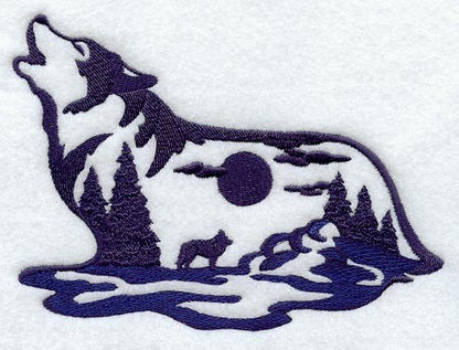 Wolf Messenger bag, Wolf Canvas Bag, Wolf Silhouette Scene Embroidered Canvas Field Bag