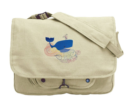 Nautical Bag, Whale Messenger Bag, Sea Bag, All's Whale Embroidered Canvas Messenger Bag
