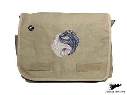 Yin Yang Dragons Embroidered Classic Canvas Messenger Bag