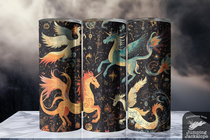 Mystical Unicorn & Pegasus Tumbler – 20oz Magical Galaxy Drinkware | Celestial Equine Design