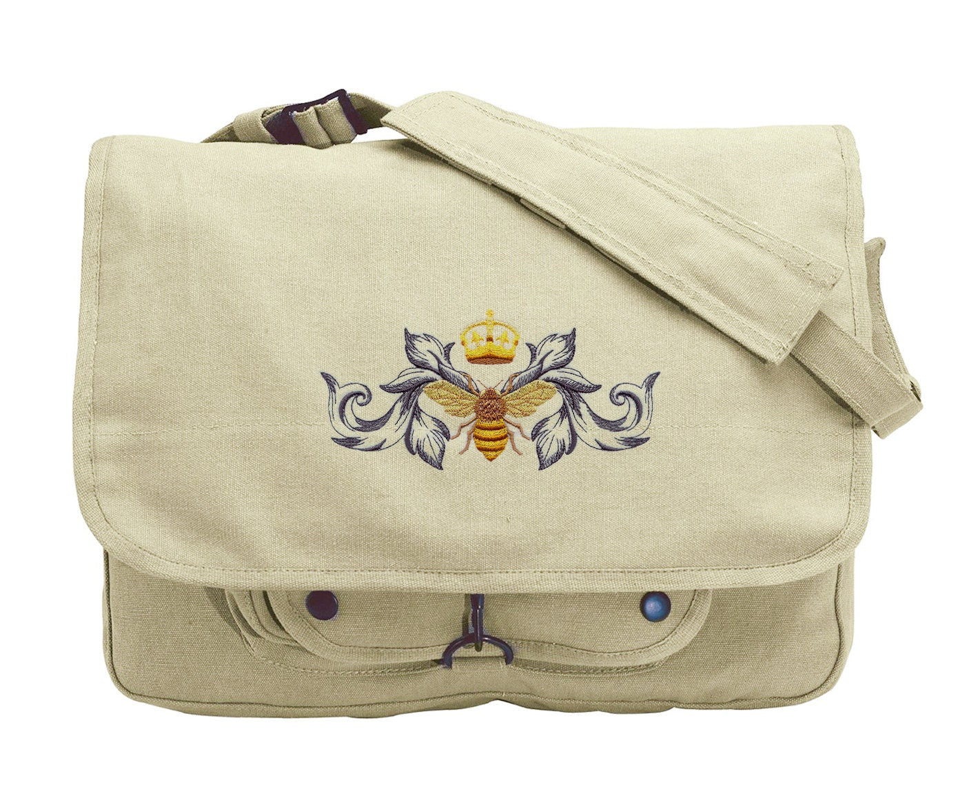 Napoleonic Bee Flourish Embroidered Canvas Messenger Bag