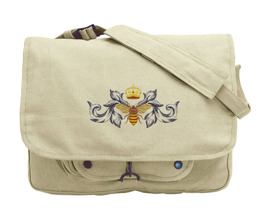 Napoleonic Bee Flourish Embroidered Canvas Messenger Bag