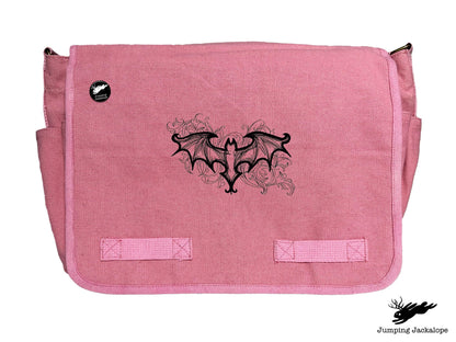 Elegant Bat Design Embroidered Classic Canvas Messenger Bag