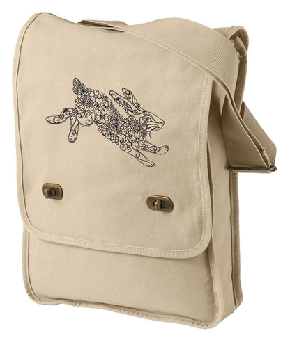 Flower Bunny Embroidered Canvas Field Bag