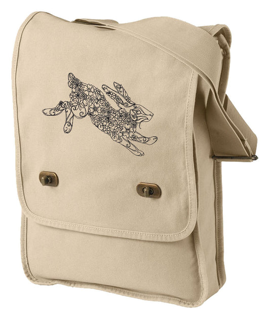 Flower Bunny Embroidered Canvas Field Bag