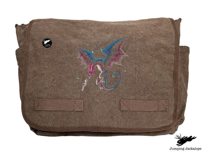 Celestial Glow Dragon Embroidered Classic Canvas Messenger Bag