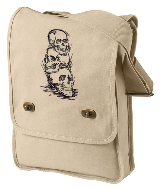 Shadowy Skulls Embroidered Canvas Field Bag