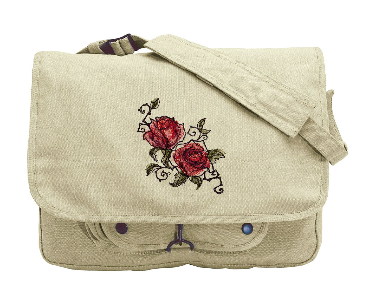 Painted Rose Embroidered Canvas Messenger Bag