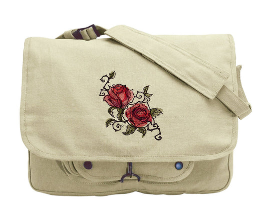 Painted Rose Embroidered Canvas Messenger Bag