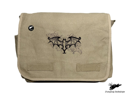 Elegant Bat Design Embroidered Classic Canvas Messenger Bag