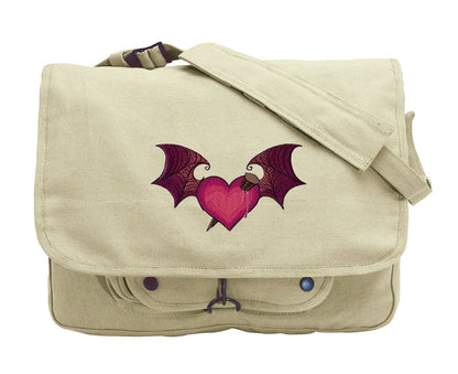Staked Heart Embroidered Canvas Messenger Bag