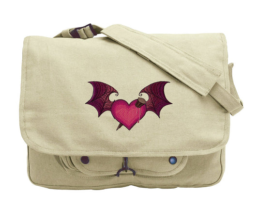 Staked Heart Embroidered Canvas Messenger Bag