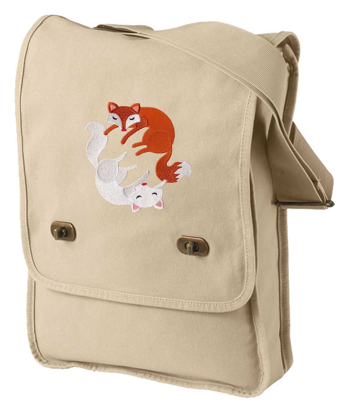 Infinite Foxes Embroidered Canvas Field Bag