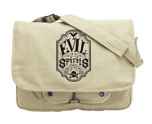 Evil Spirits Apothecary Label Embroidered Canvas Messenger Bag
