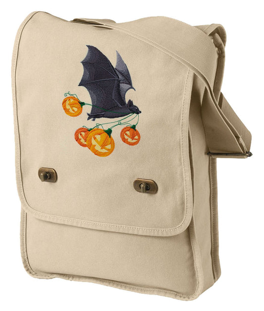 Flying Bat with Jack-o-Lanterns Embroidered Canvas Field Bag