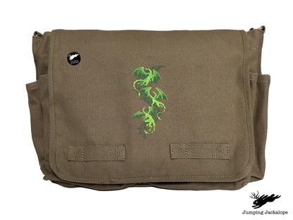 Mythical Dragon Cascade Embroidered Classic Canvas Messenger Bag