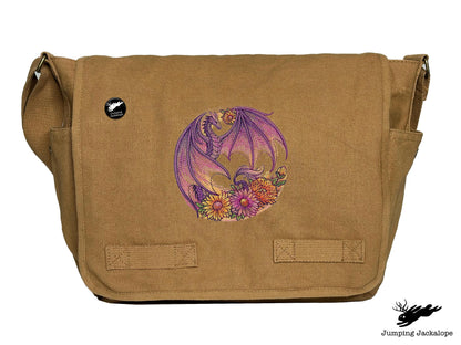 Autumn Flight of Flowers Dragon Wreath Embroidered Classic Canvas Messenger Bag