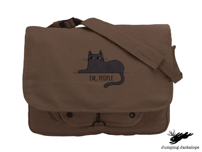 Ew People Embroidered Canvas Messenger Bag,  Cat Bag, Funny Cat Bag