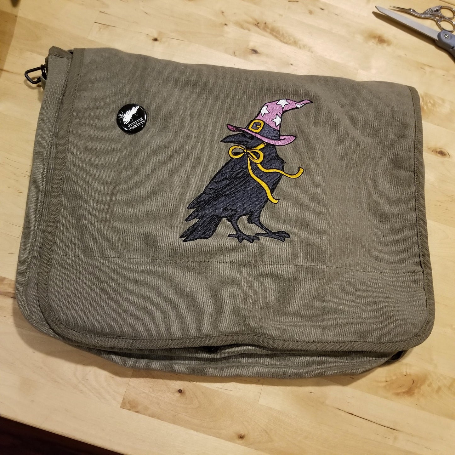 Witchy Raven Embroidered Canvas Messenger Bag