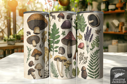 Vintage Botanical Mushroom Tumbler – Earthy Fungi & Woodland Herbs | Cottagecore 20oz Tumbler