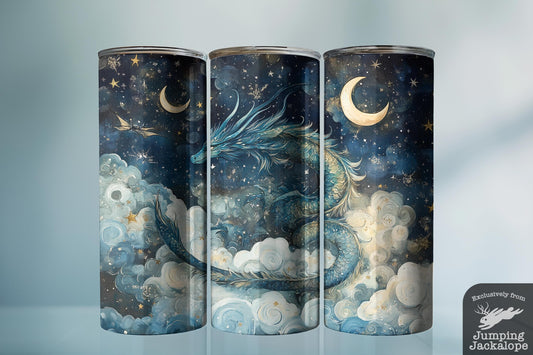 Lunar Dream Dragon Tumbler – 20oz Celestial Sky Serpent | Whimsical Fantasy Cloud Art Cup