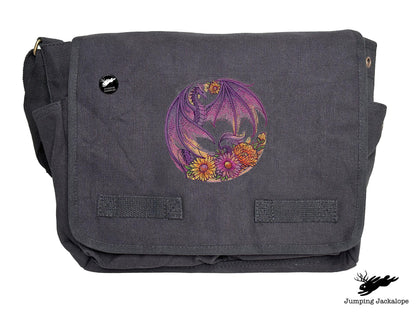 Autumn Flight of Flowers Dragon Wreath Embroidered Classic Canvas Messenger Bag