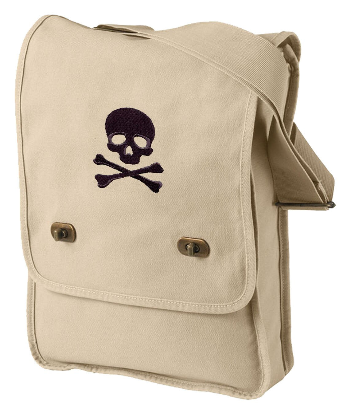 Skull and Crossbones Embroidered Canvas Field Bag