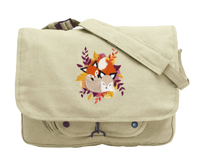 Cuddle Foxes Embroidered Canvas Messenger Bag