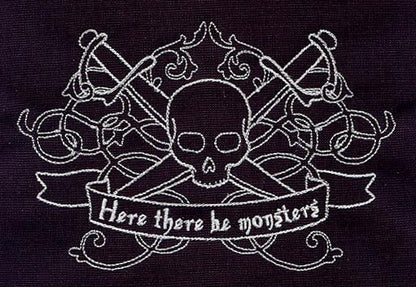 Here There Be Monsters Embroidered Canvas Field Bag