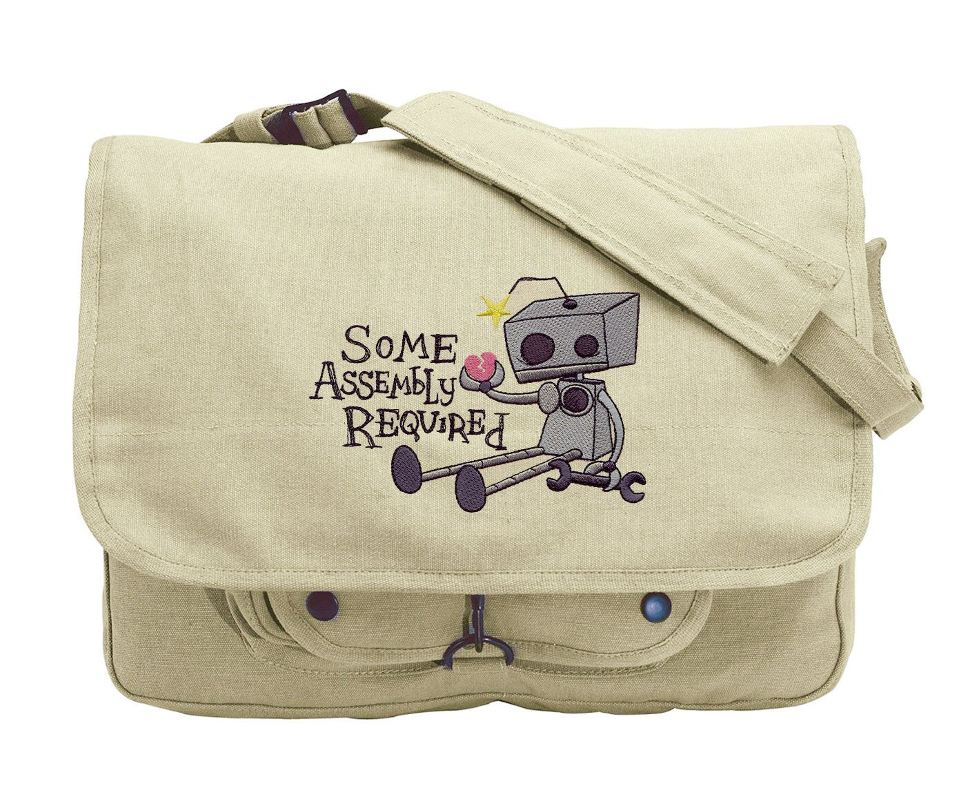 Some Assembly Required Embroidered Canvas Messenger Bag