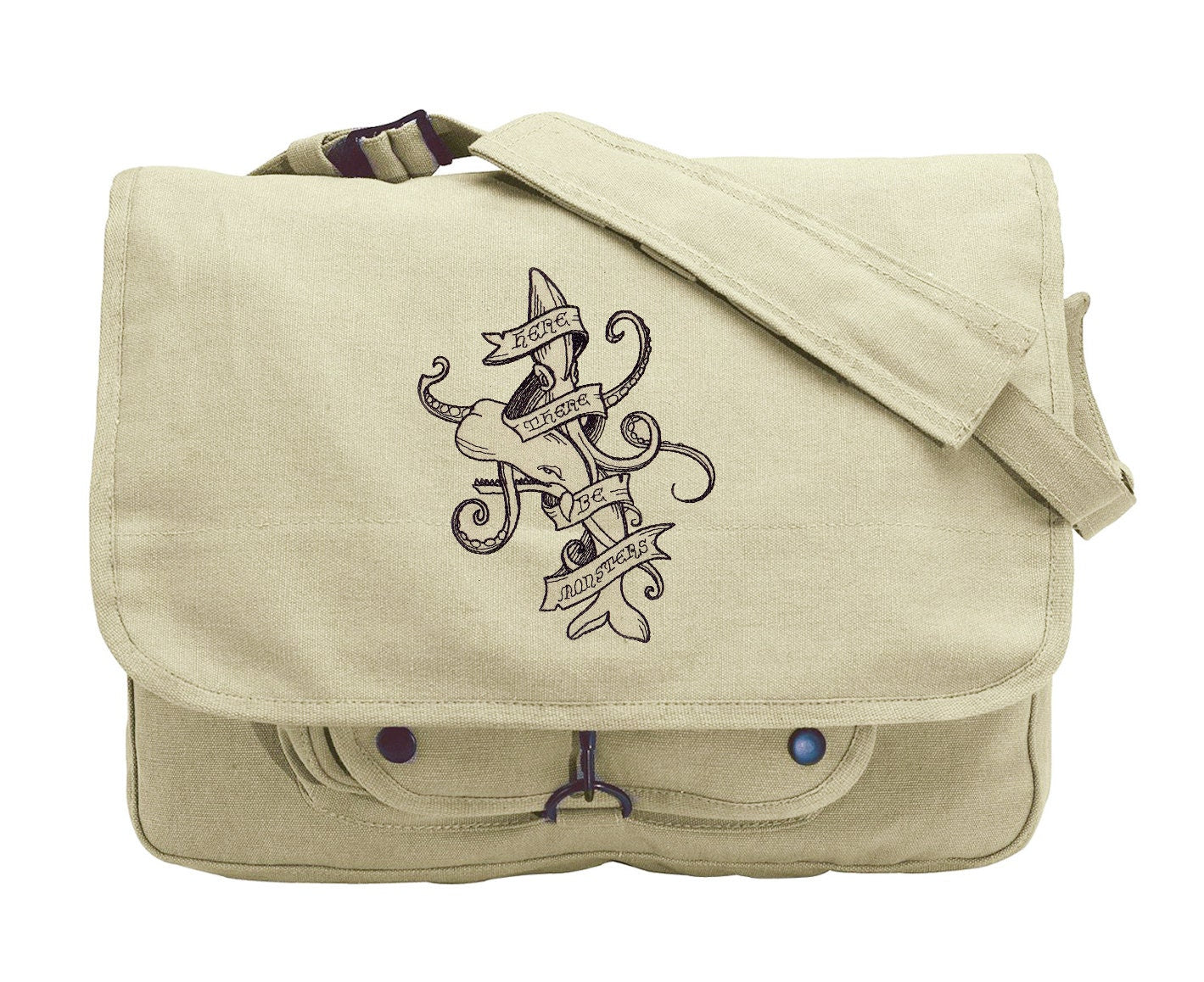 Battle of the Sea Embroidered Canvas Messenger Bag