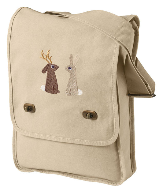 Jackalope and the Rabbit Canvas Embroided Field Bag
