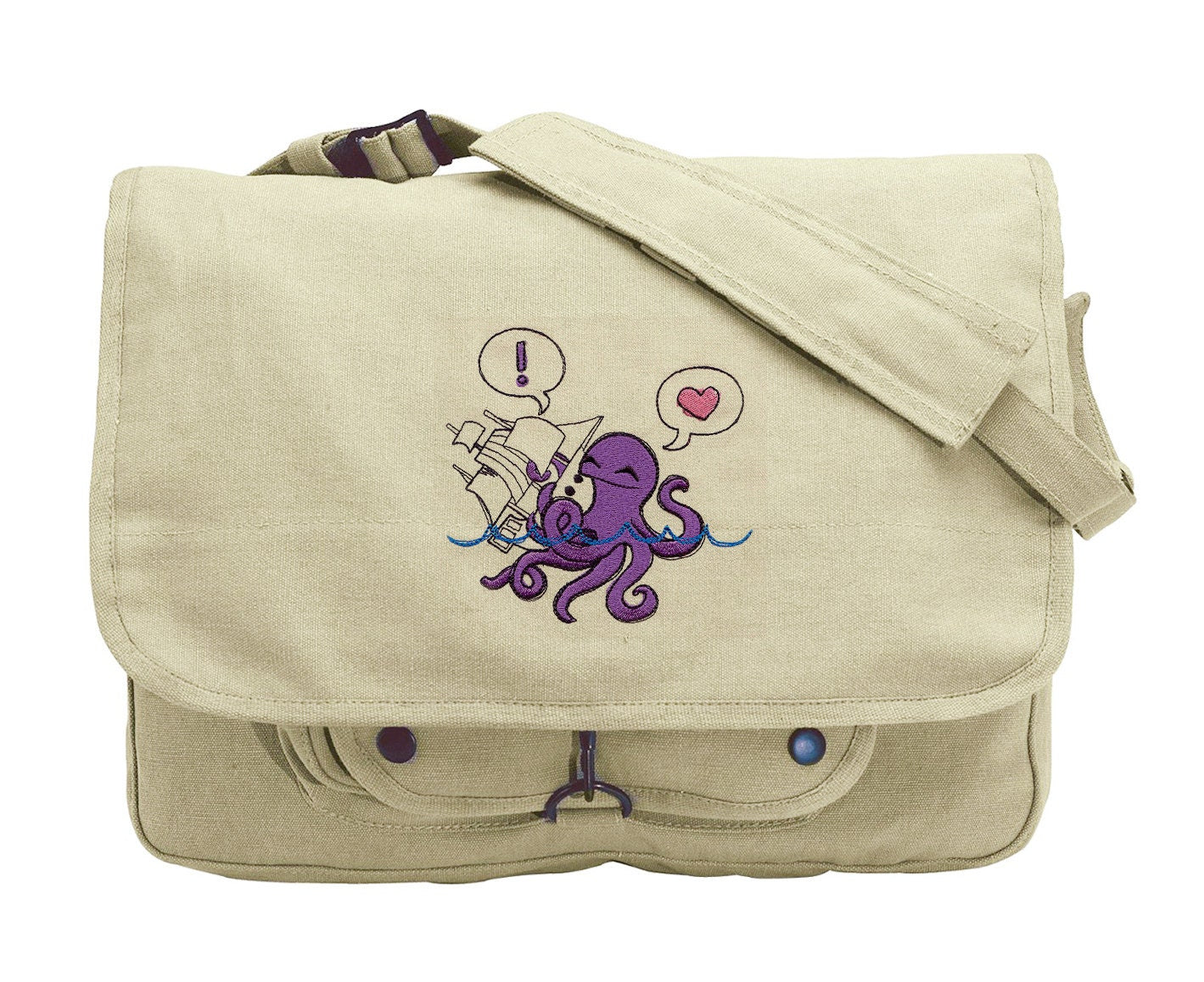 Octopus Hugs Embroidered Canvas Messenger Bag