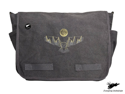 Under the Full Moon Forest Night Owl Embroidered Classic Canvas Messenger Bag