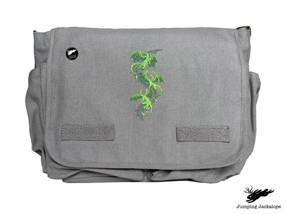 Mythical Dragon Cascade Embroidered Classic Canvas Messenger Bag