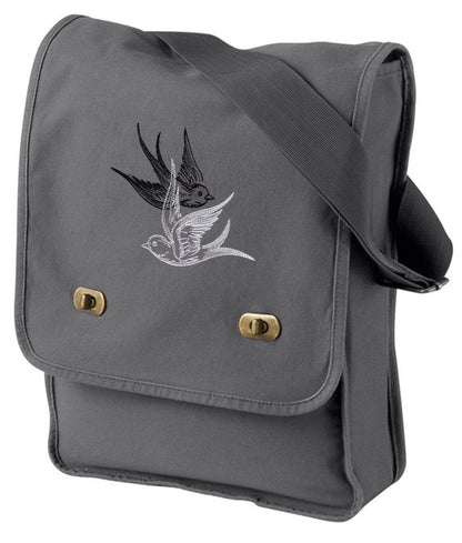 Light and Shadow Swallows Embroidered Canvas Field Bag