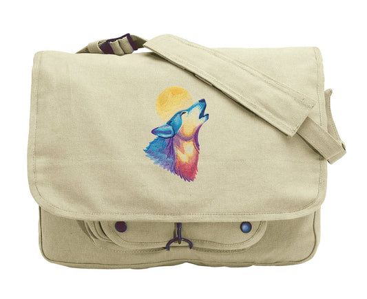 Rainbow Wolf Embroidered Canvas Messenger Bag