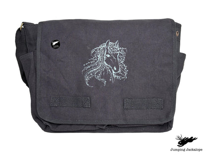 Untamed Beauty Horse Embroidered Classic Cotton Canvas Messenger Bag