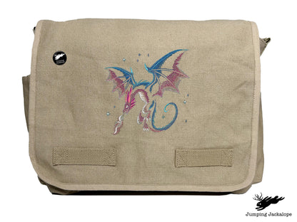 Celestial Glow Dragon Embroidered Classic Canvas Messenger Bag