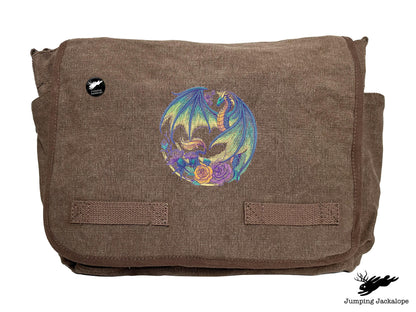 Flight of Flowers Dragon Wreath Embroidered Classic Canvas Messenger Bag