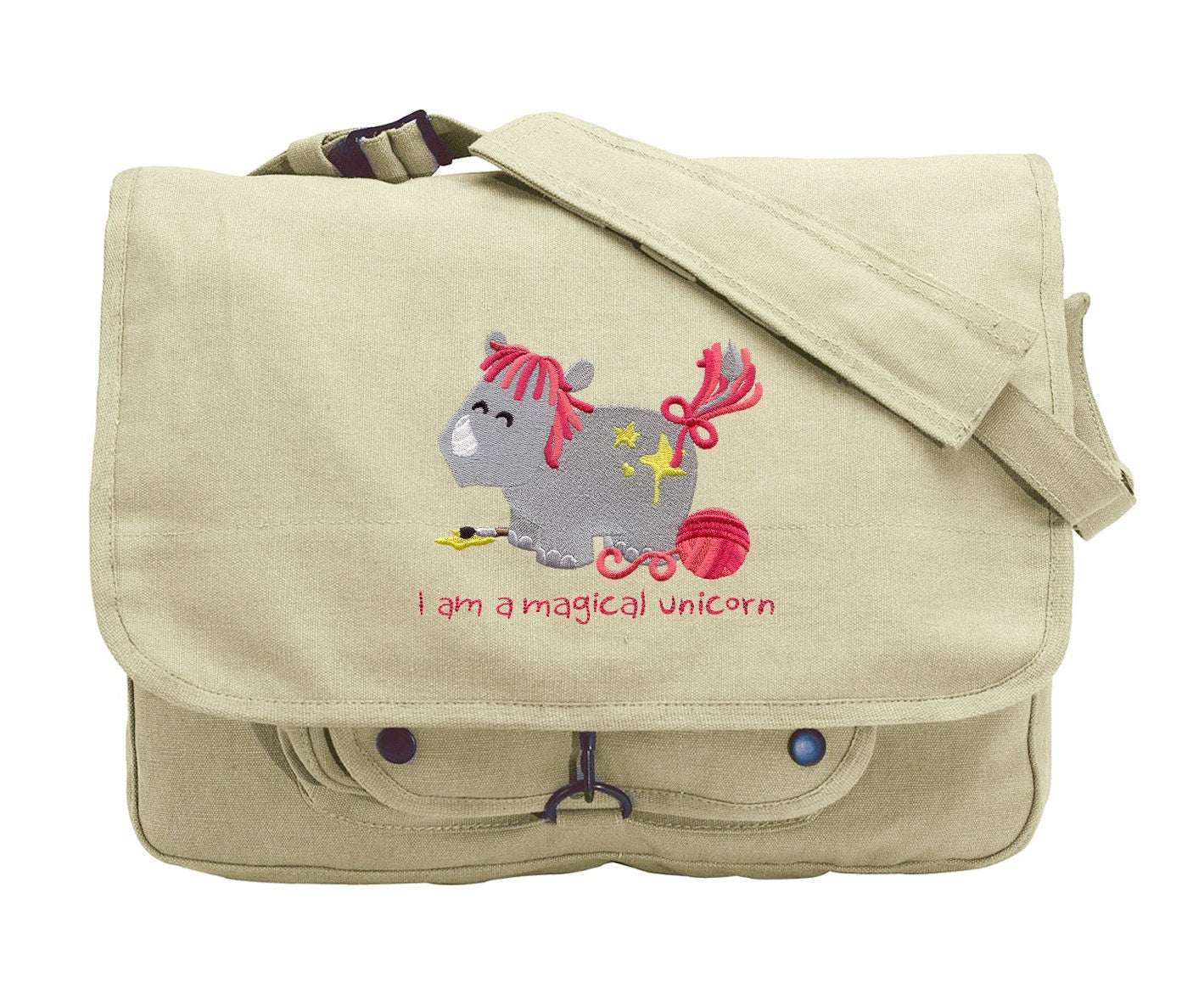Magical Unicorn Embroidered Canvas Messenger Bag