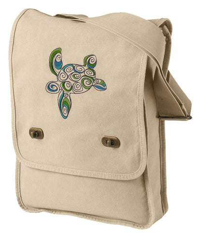 Doodle Sea Turtle Embroidered Canvas Field Bag